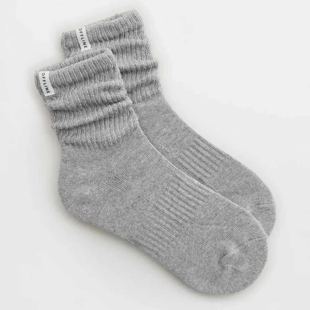 OFFLINE Gray Short Scrunch Tab Logo Cotton Socks